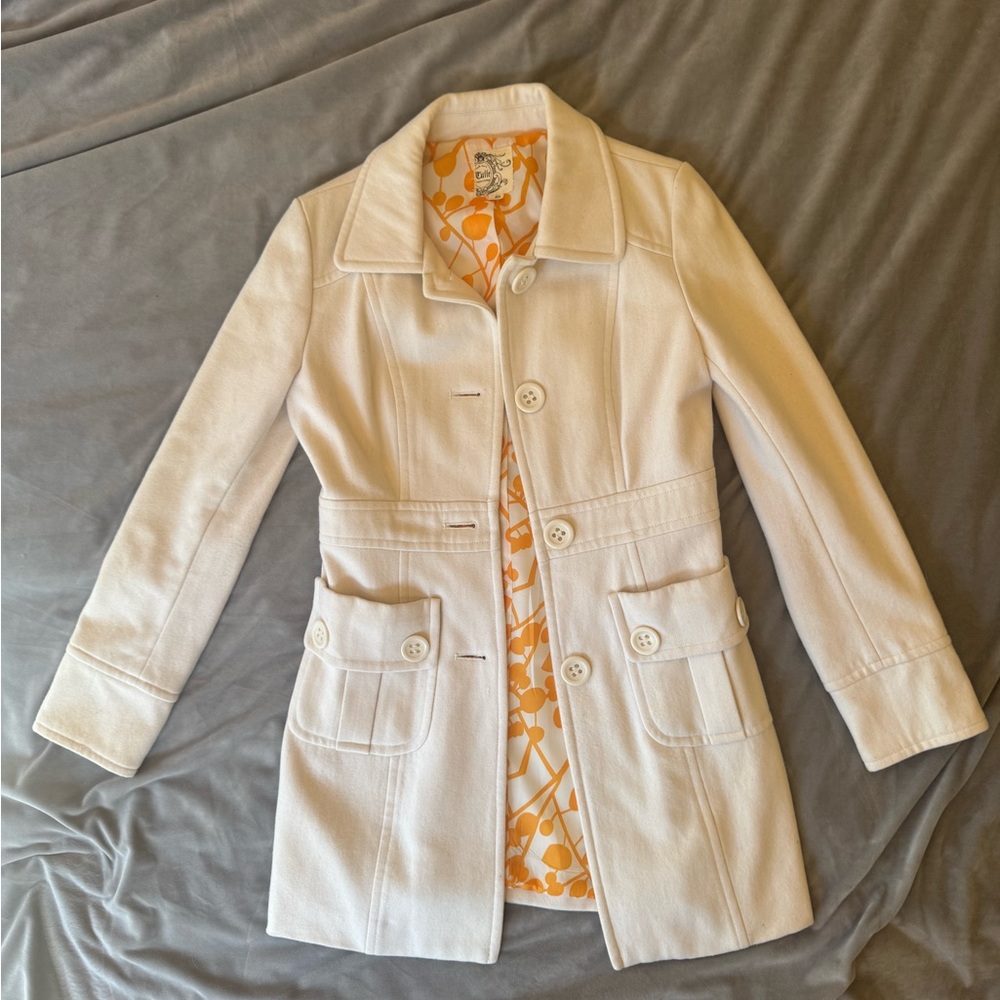 Tulle Cream Trench Coat with Orange Lining